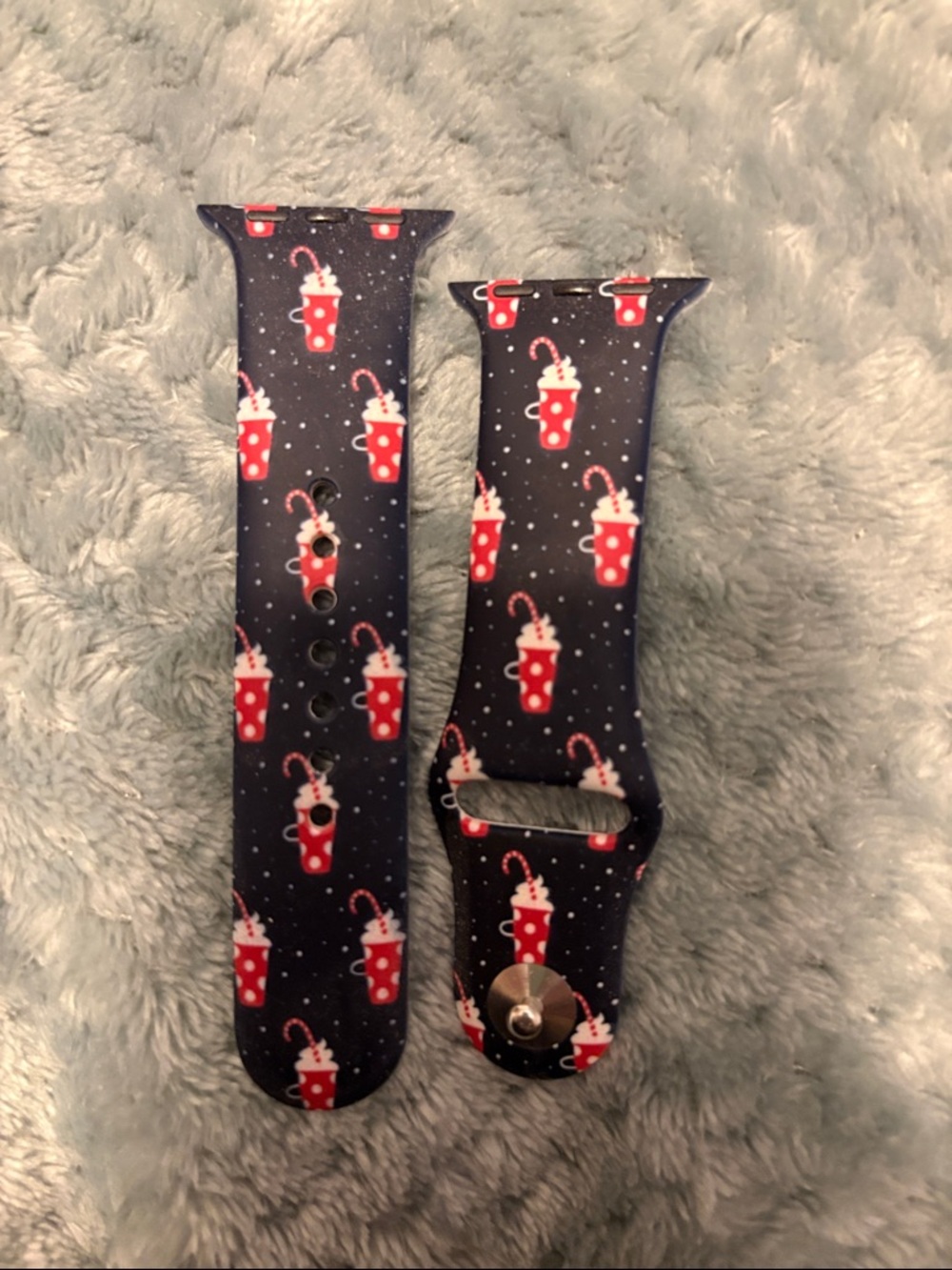 Festive Hot Cocoa Pattern Apple Watch Band - Navy Blue & Red